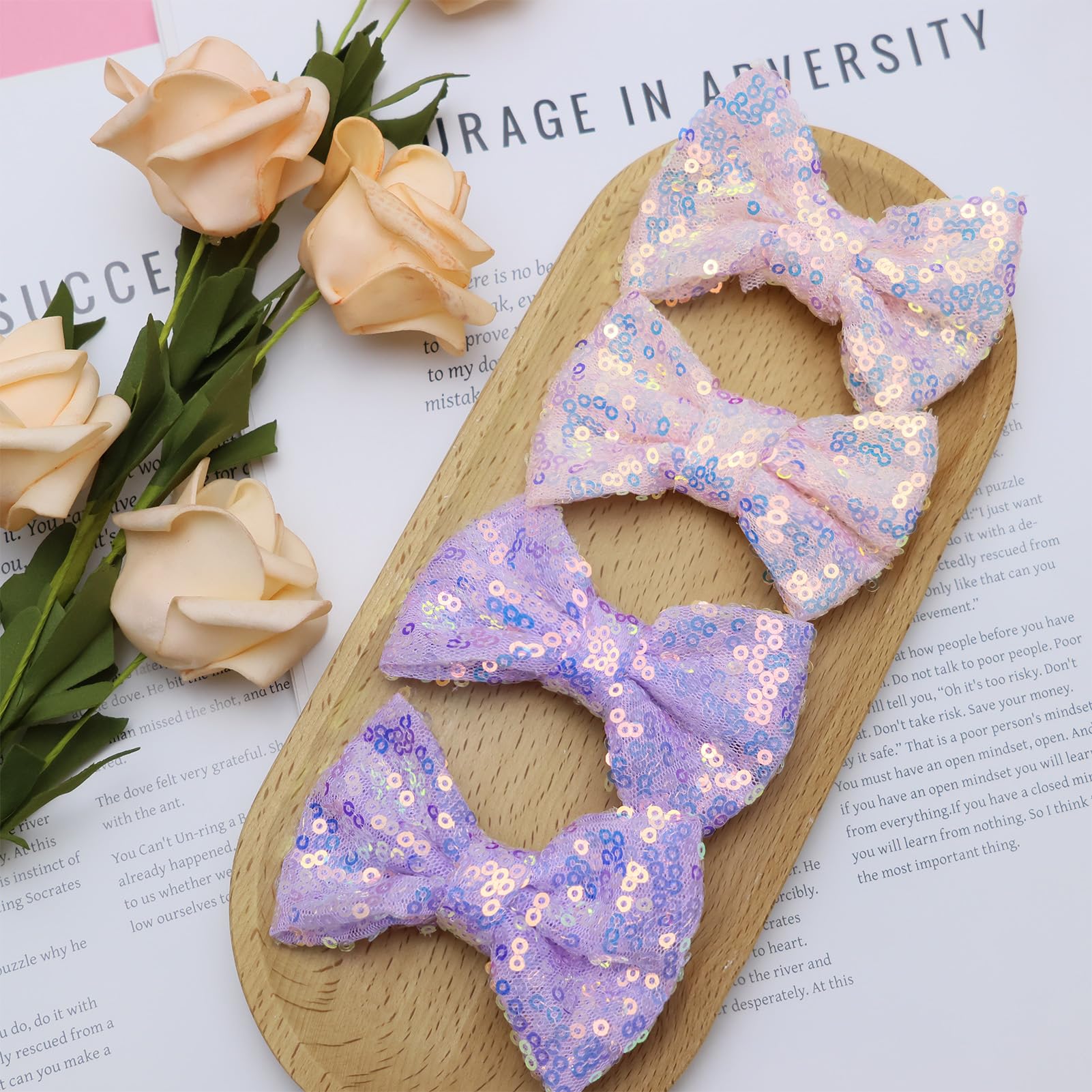 HELykaka handmade bows for girls provide soft sequin fabric and comfort