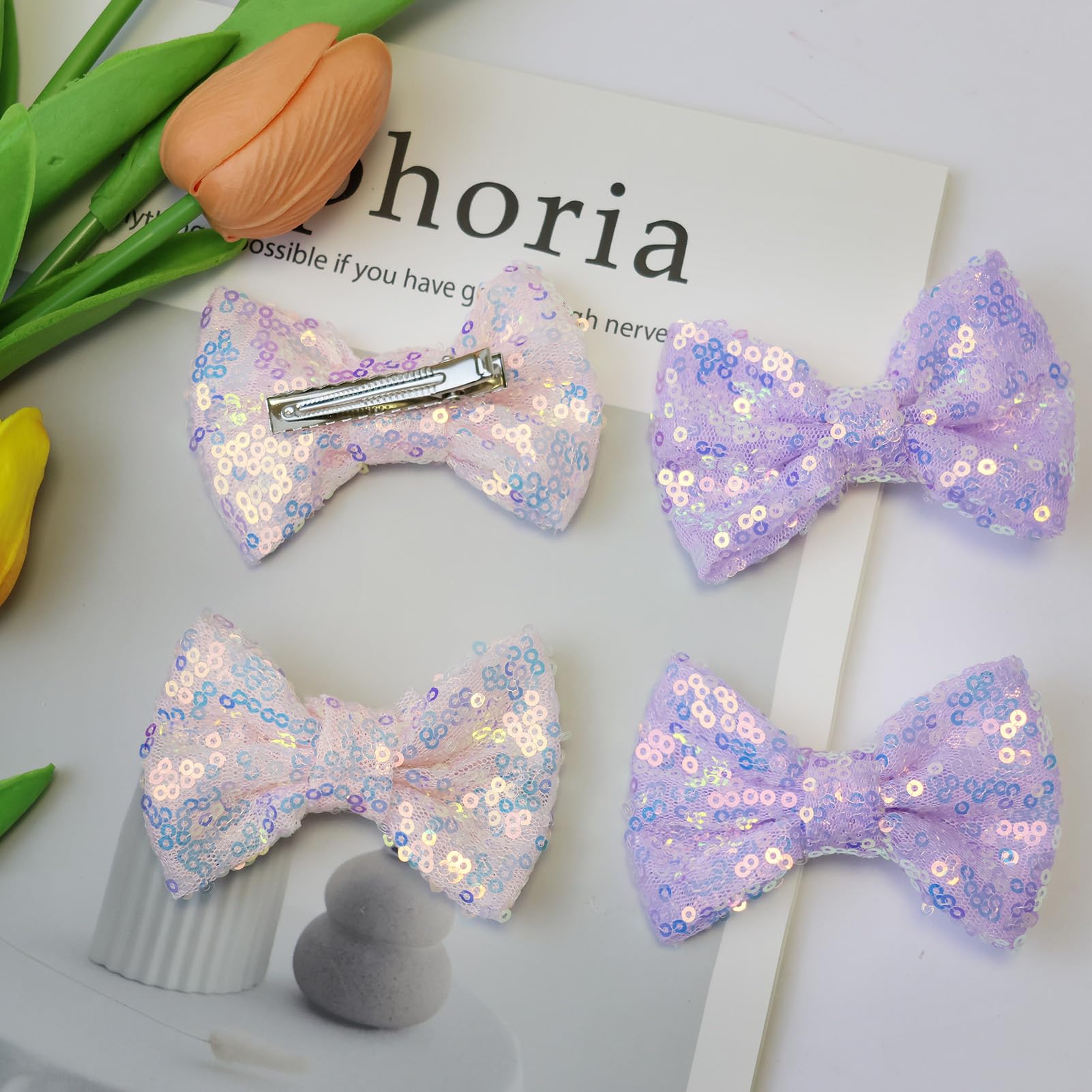 HELykaka soft sequin fabric bow durable and easy to attach