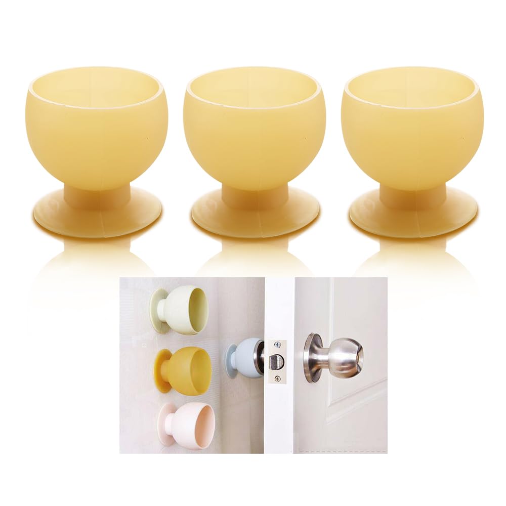 Hemiplegia yellow doorknob cover on knob reduces wall damage and noise