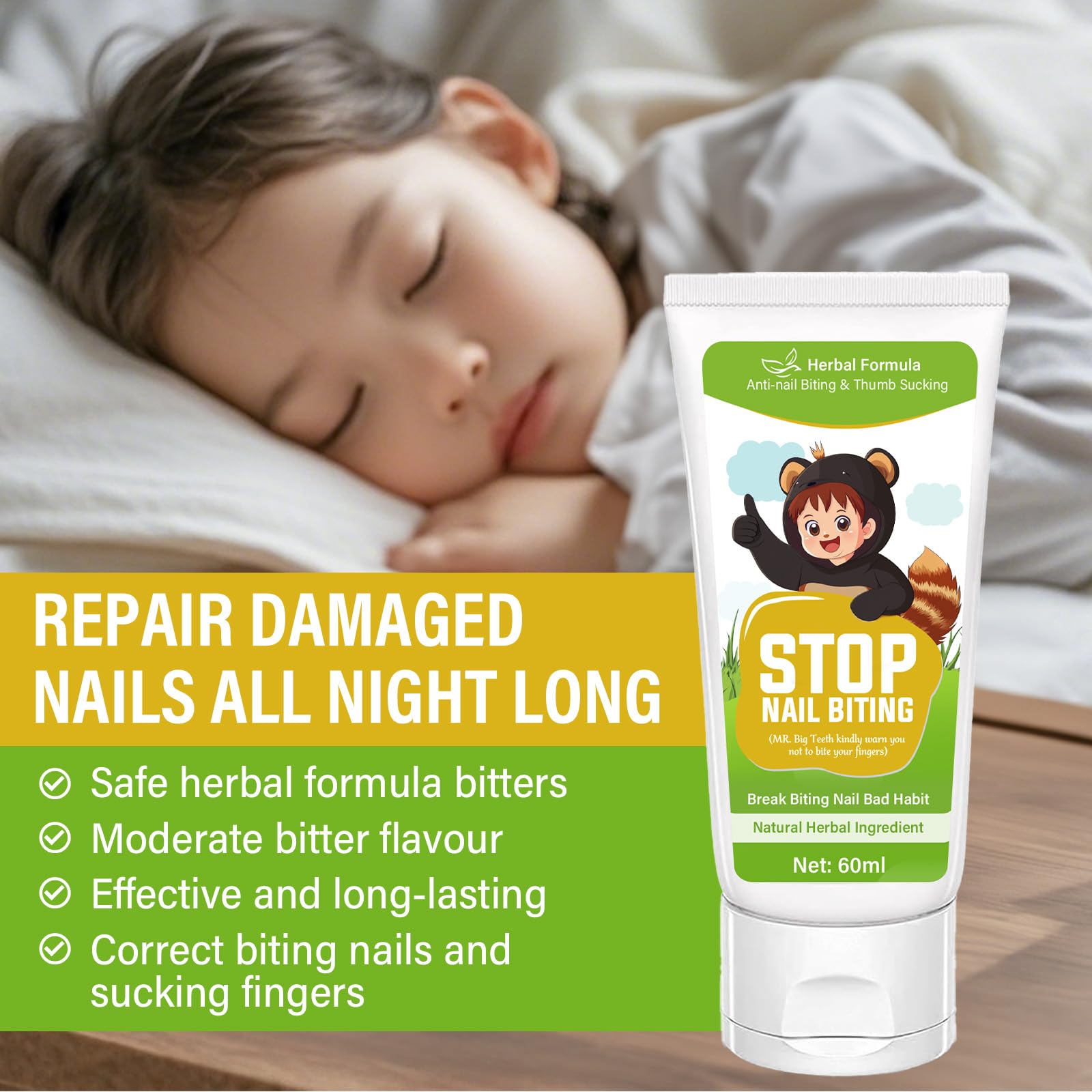 Hemir discreet nail coating on nail emphasizes subtle, kid-friendly prevention.