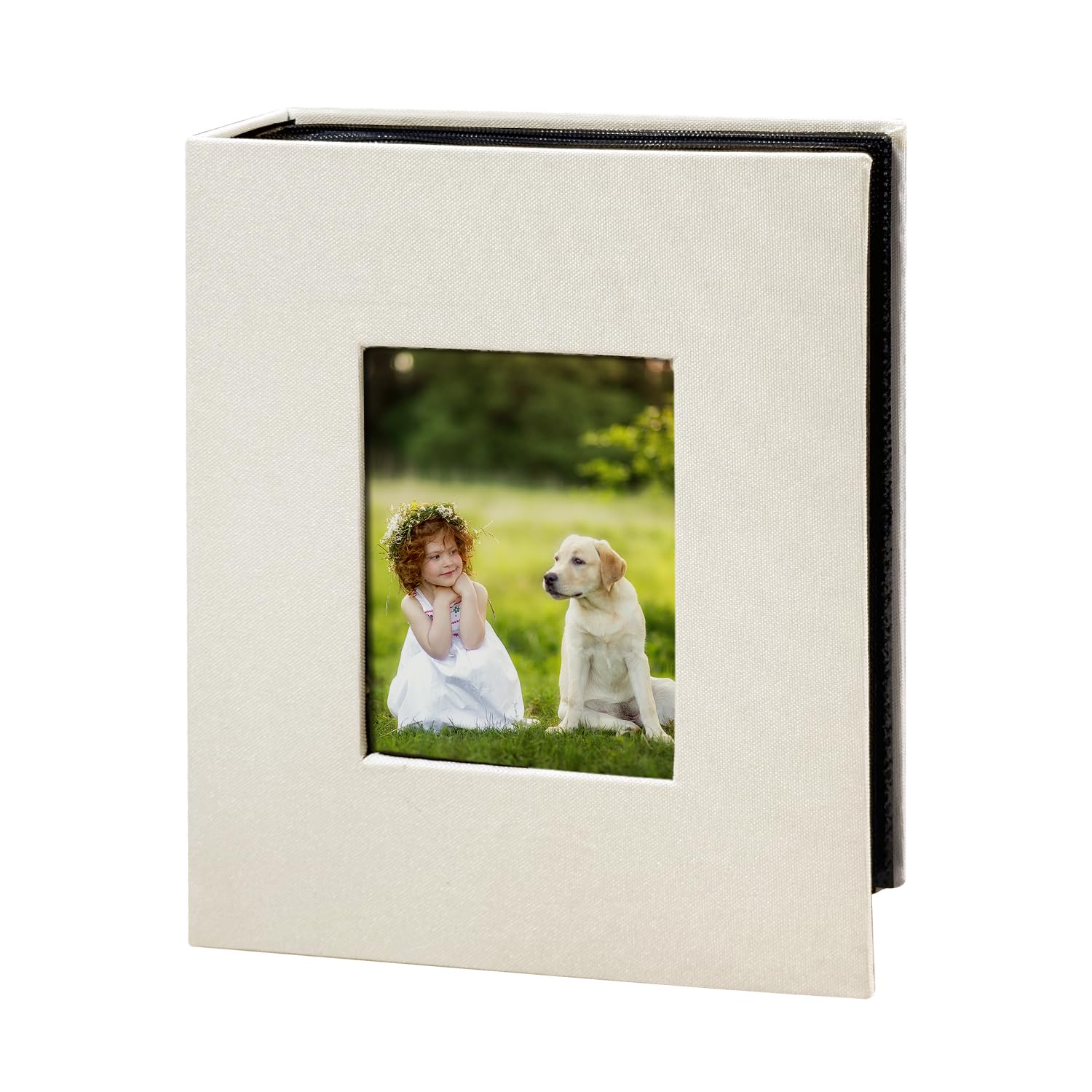 HenPisen photo album with front window displaying a memory in beige cover