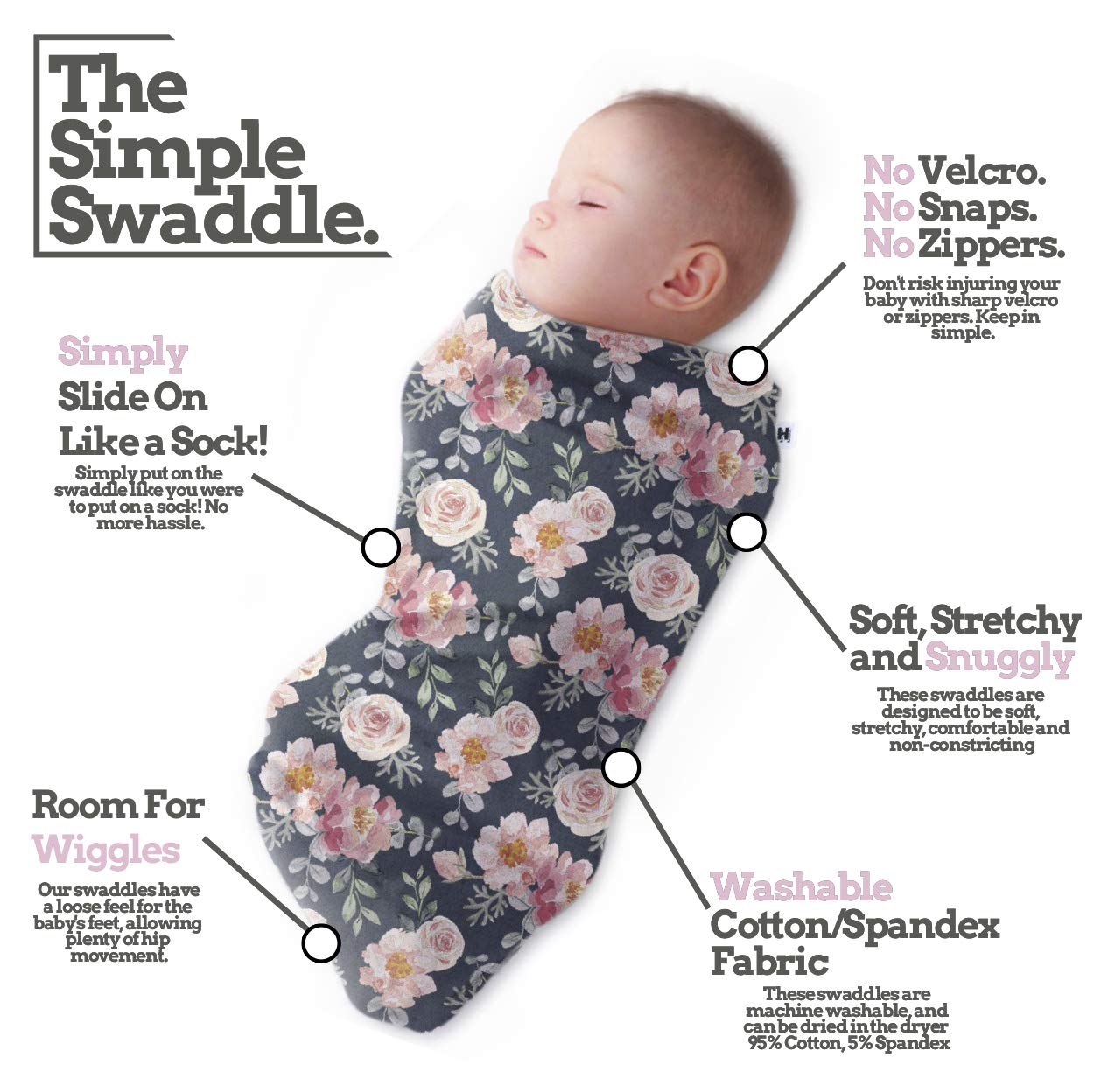 Henry Hunter swaddle sack Light Heather highlights breathable fabric for all-day snuggle.