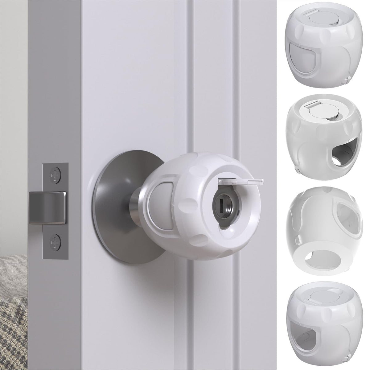 HEOATH four-pack door knob safety covers shown from the front for family safety