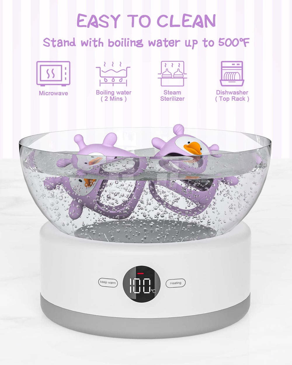 HEOMOONE Never Drop teether purple variant provides a secure newborn chew toy.
