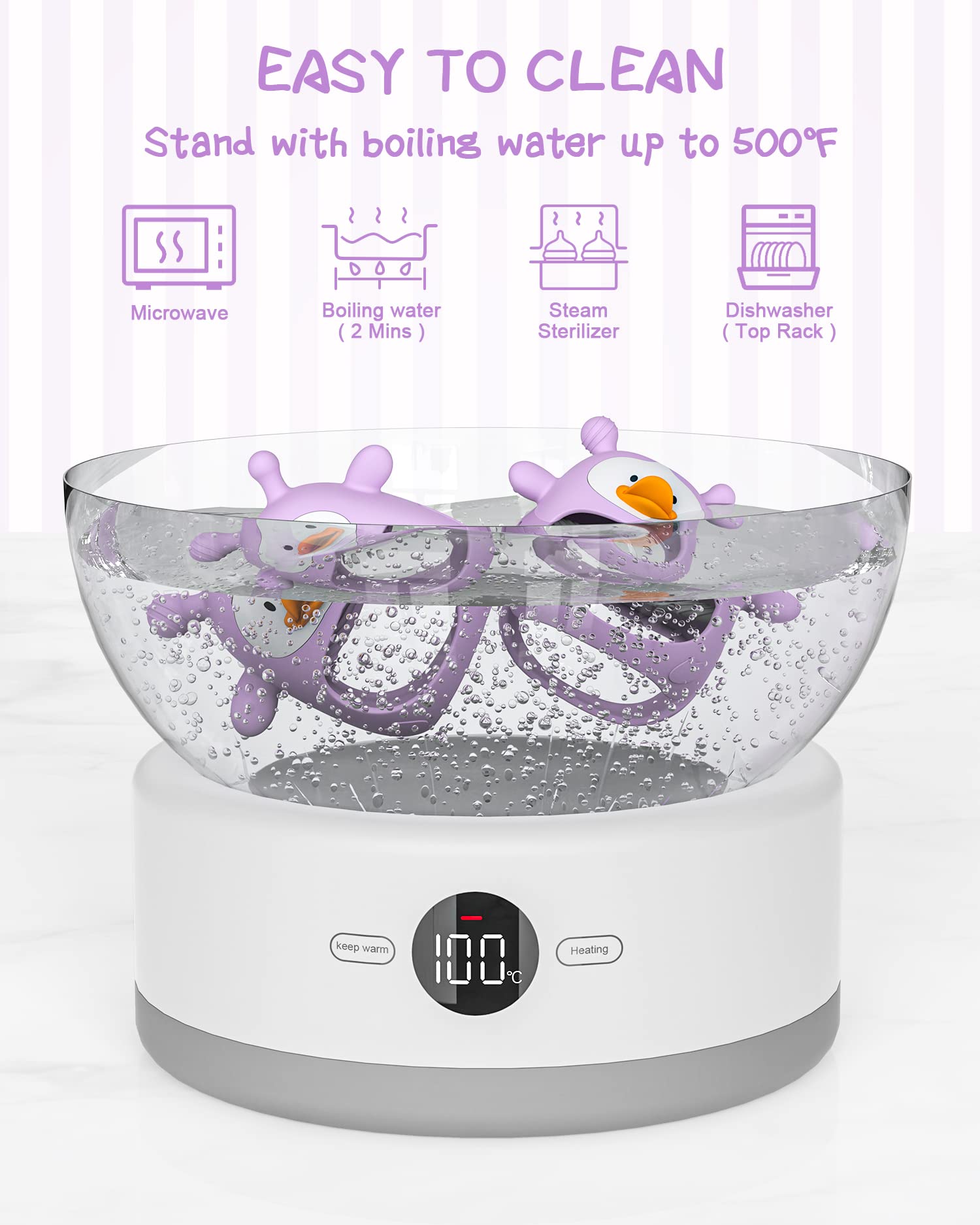 HEOMOONE Never Drop teether purple variant provides a secure newborn chew toy.