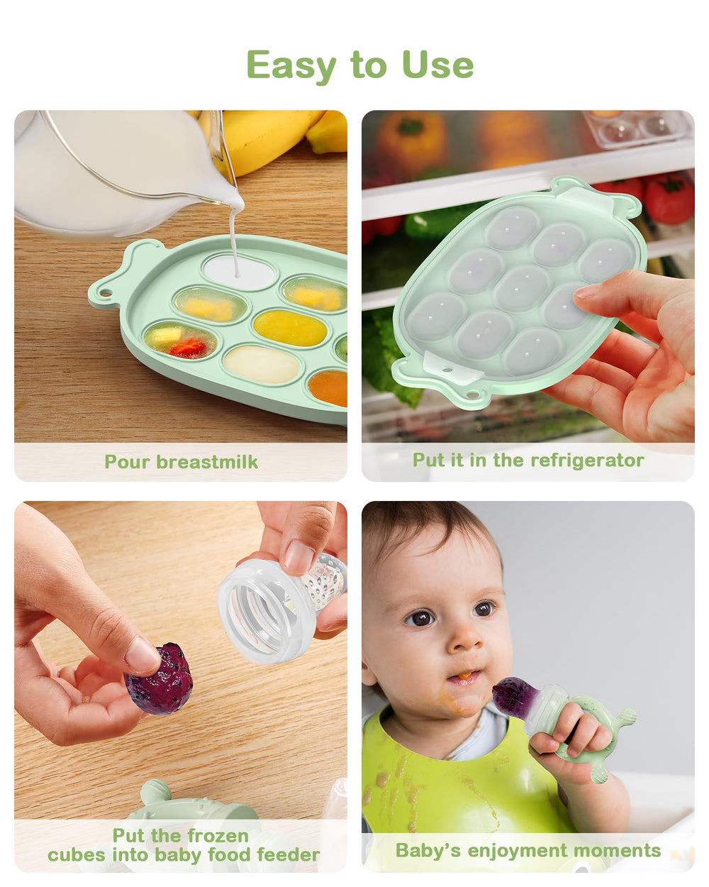 HEOMOONE Sage Green BPA-free silicone ensures baby-safe material and storage