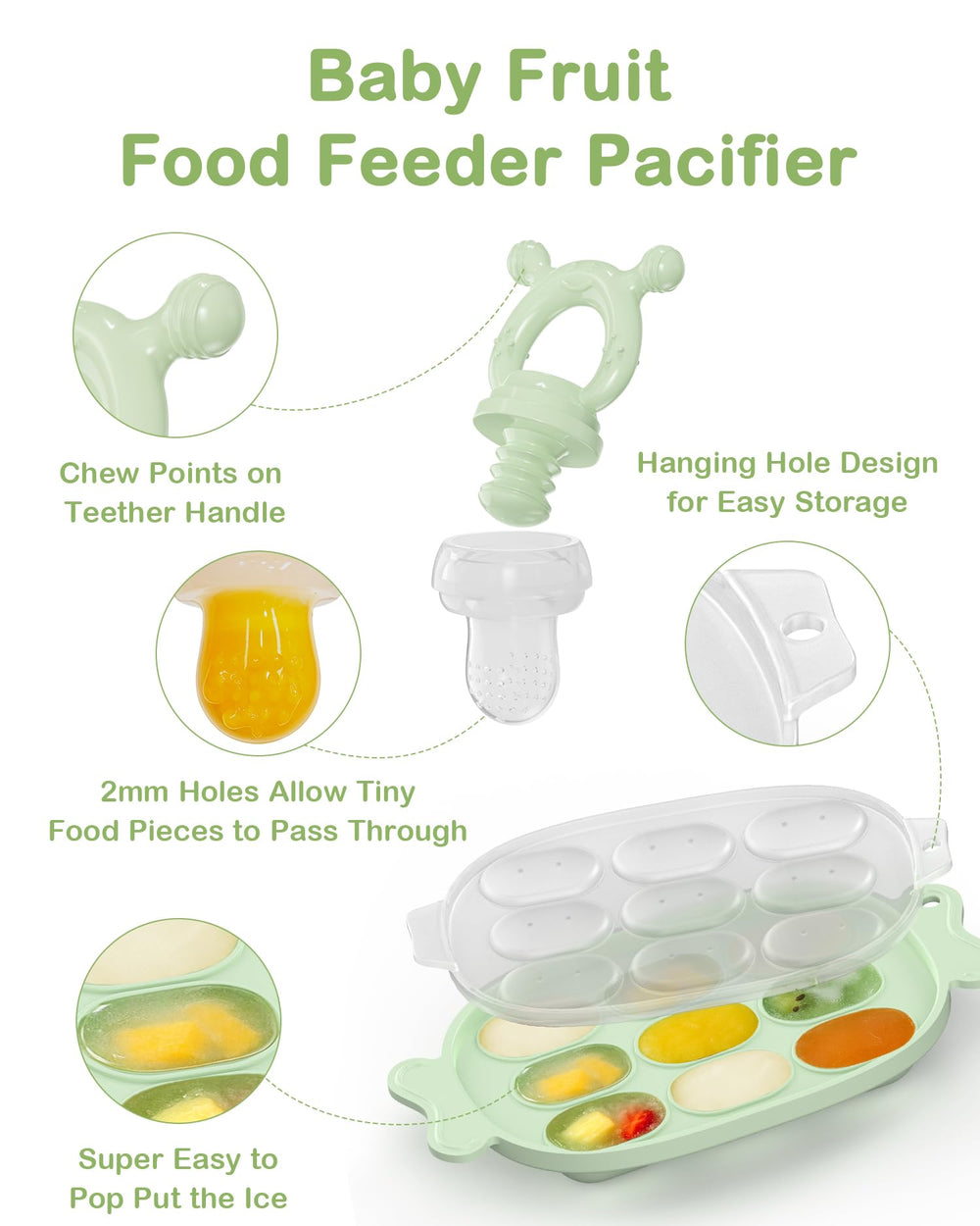 HEOMOONE Sage Green ergonomic feeder handle supports small hands during feeding