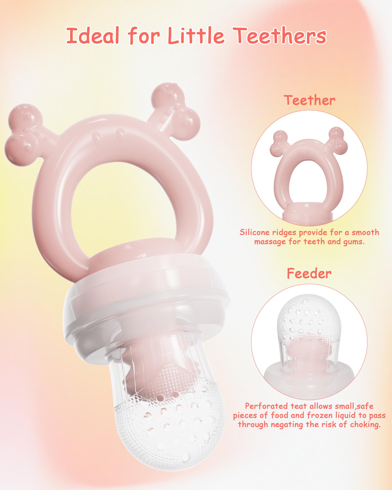 HEOMOONE soft silicone teether with bump massage to soothe gums.