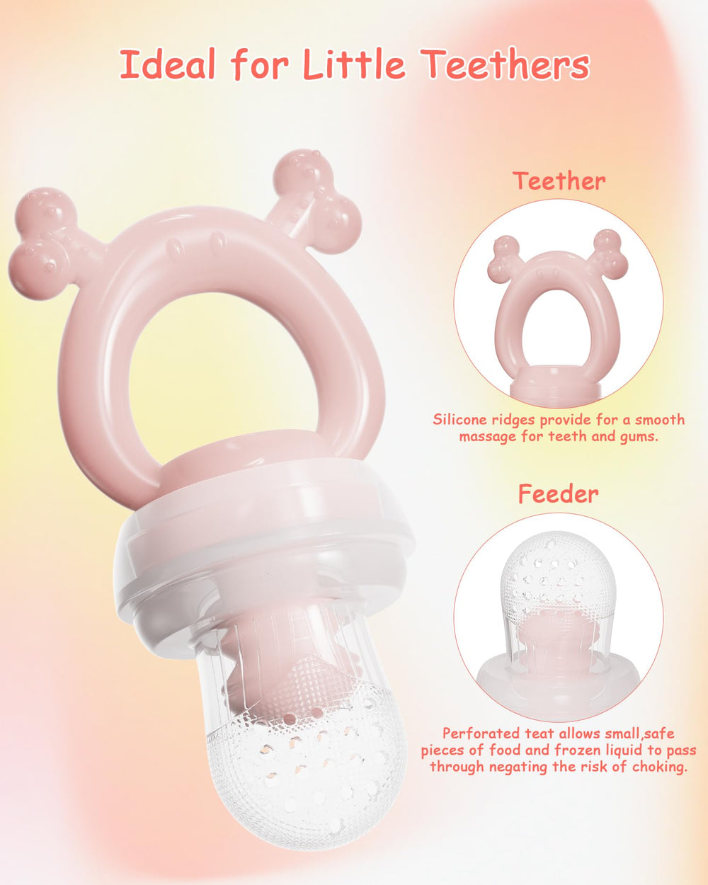 HEOMOONE soft silicone teether with bump massage to soothe gums.