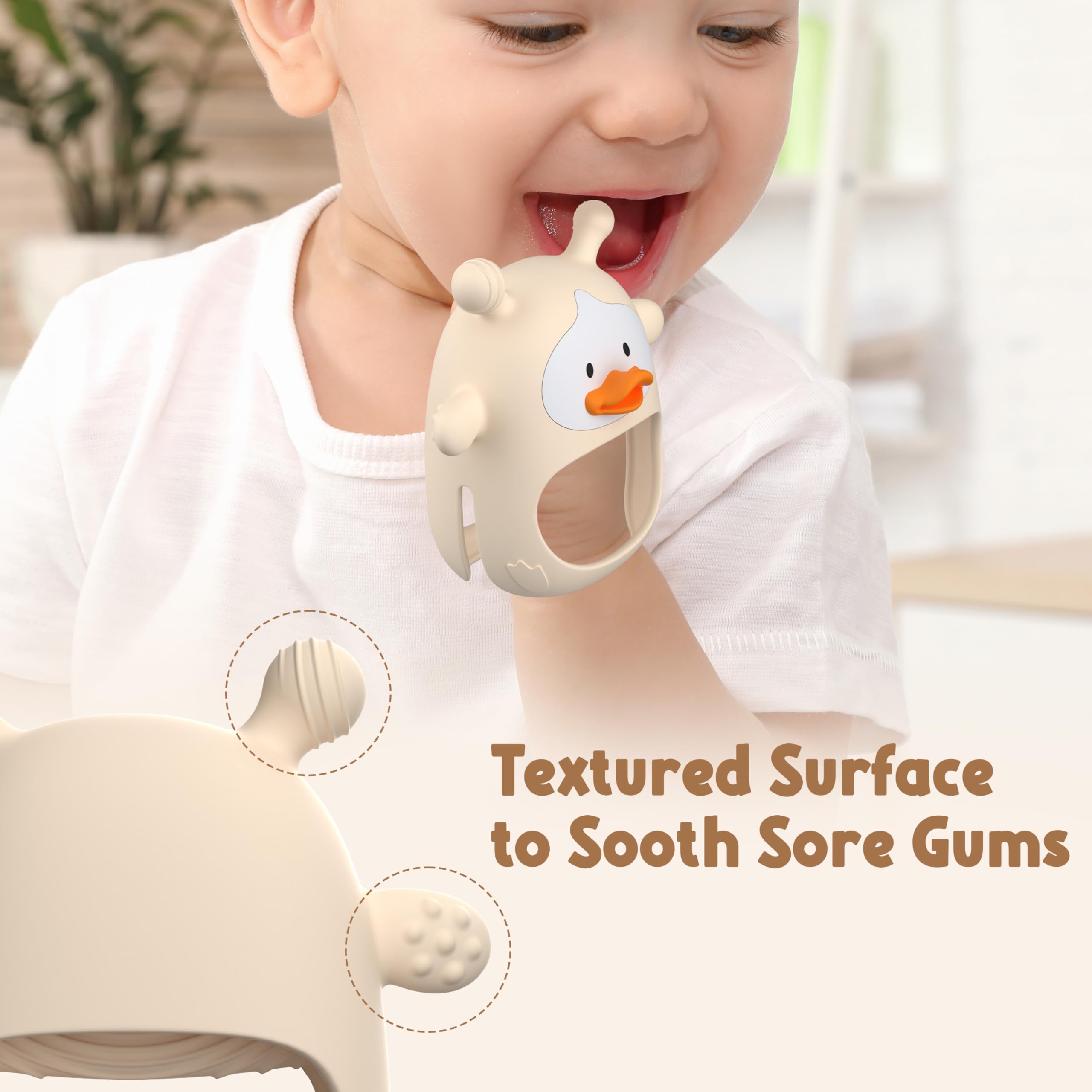 HEOMOONE teething mittens go-bag ready for on-the-go relief.