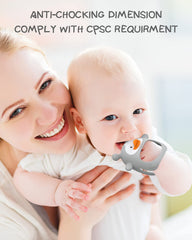 HEOMOONE BPA-free silicone teether ensures safe chewing for soothing gums.