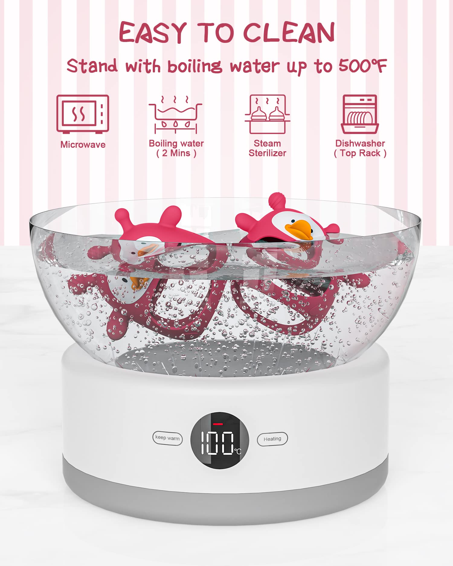 HEOMOONE teether resists dust and hair for quick cleaning.