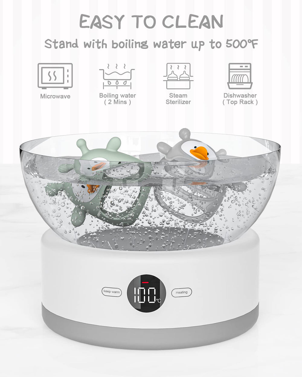 HEOMOONE teething toy easy-clean silicone safe for quick sterilization.