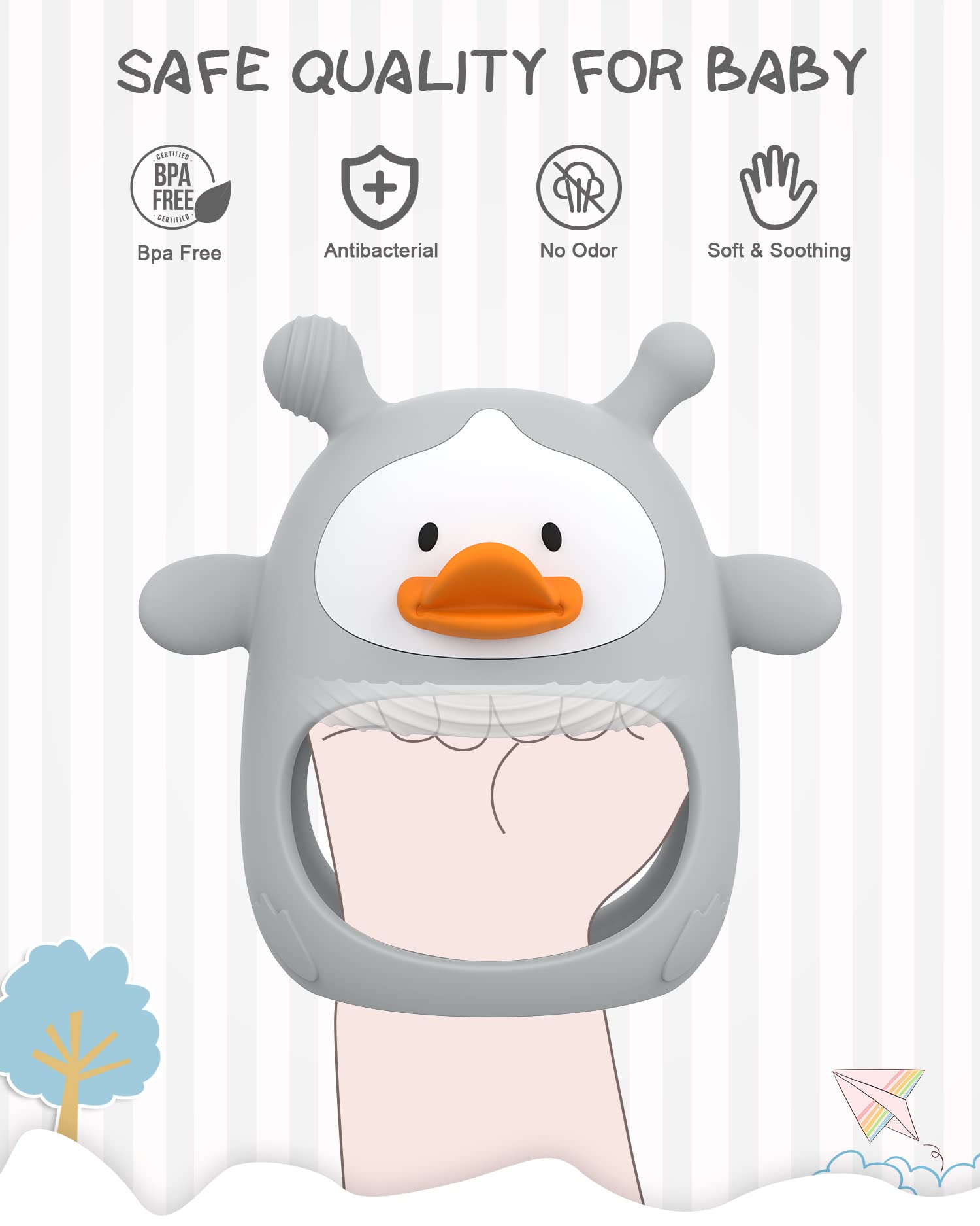 HEOMOONE teething toy is easy to clean and sterilize for daily use.