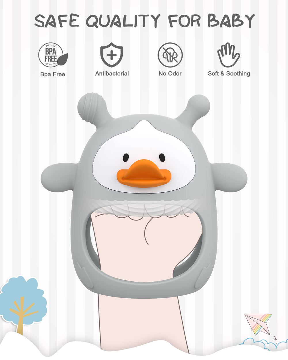 HEOMOONE teething toy is easy to clean and sterilize for daily use.