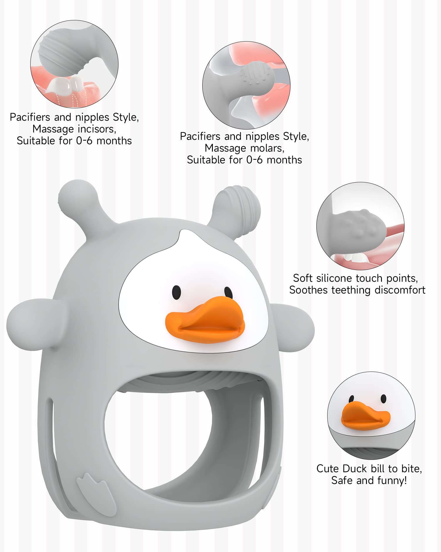 HEOMOONE teether with duck design is easy to hold, encouraging self-soothing.