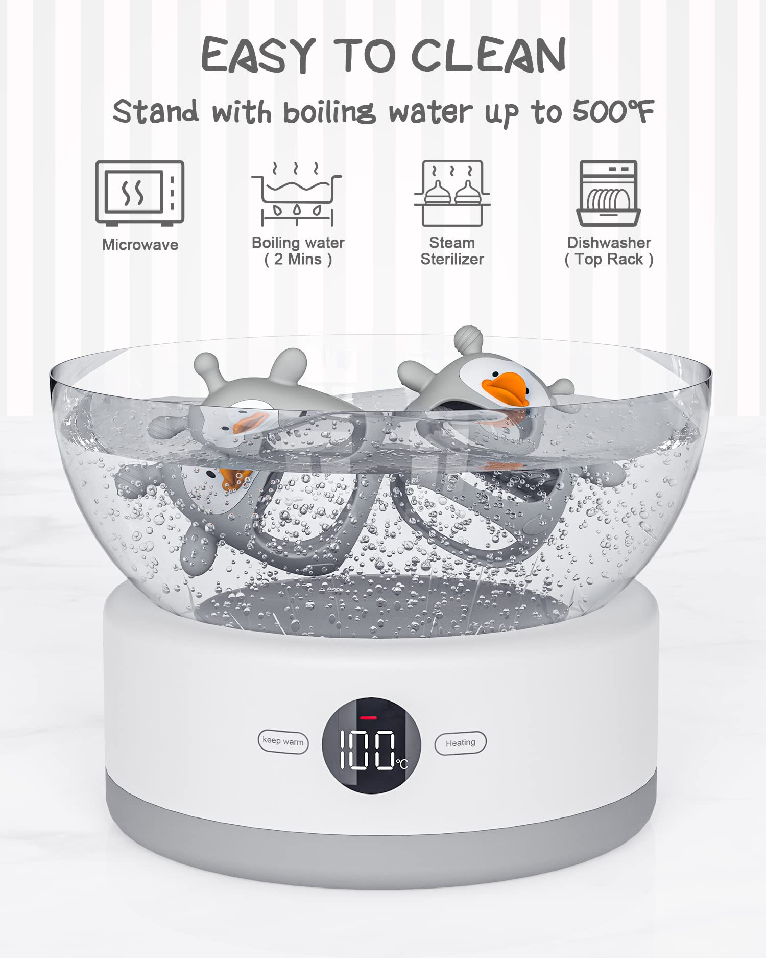 HEOMOONE teether's inner stem aids a secure grip for small hands.