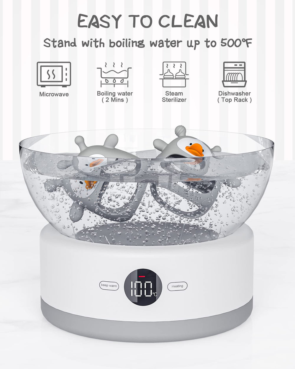 HEOMOONE teether's inner stem aids a secure grip for small hands.