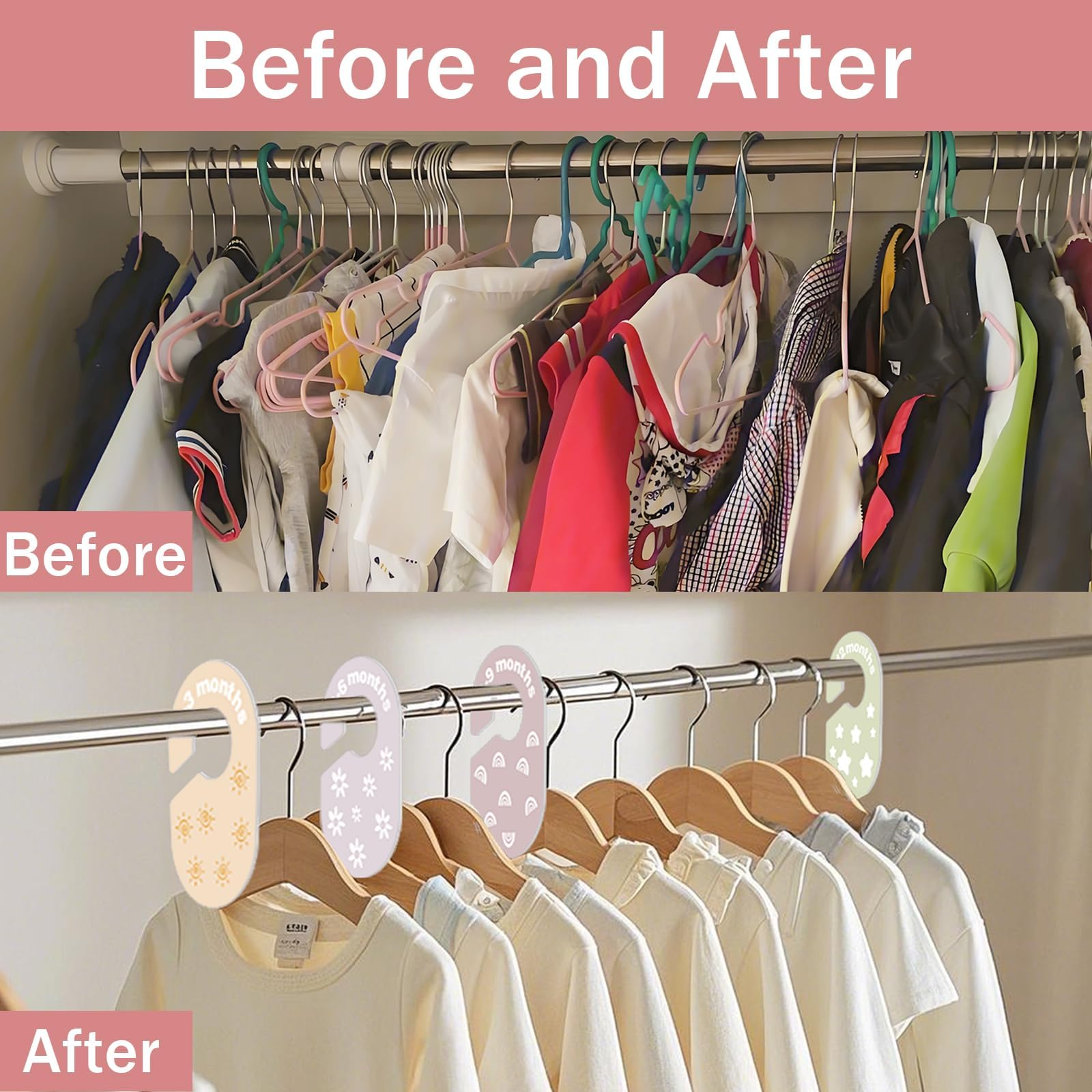 Hepertise Baby Closet Dividers size guide labels speed outfit choices.