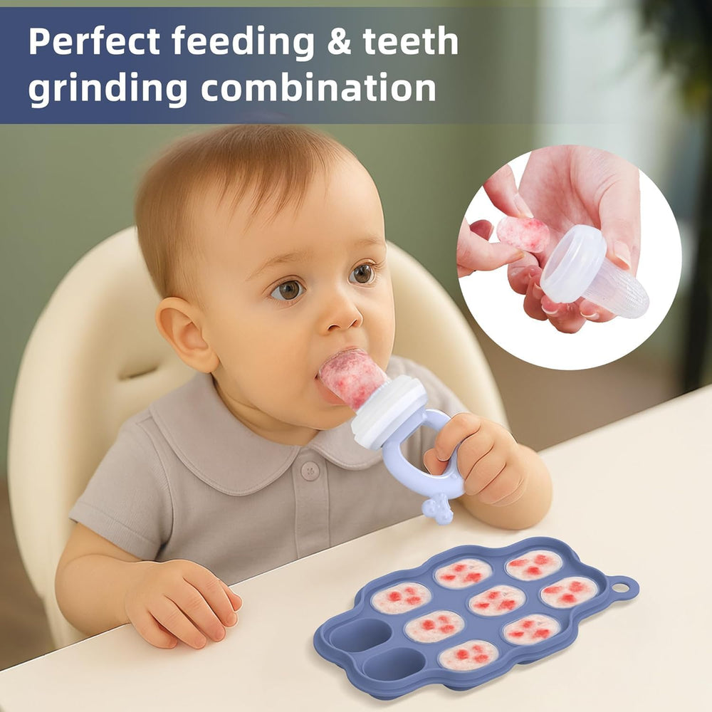 Hepotk blue silicone bowls provide easy handling during feeding.