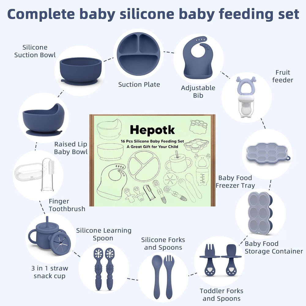 Hepotk blue dishwasher-safe set allows quick, hassle-free cleanup.
