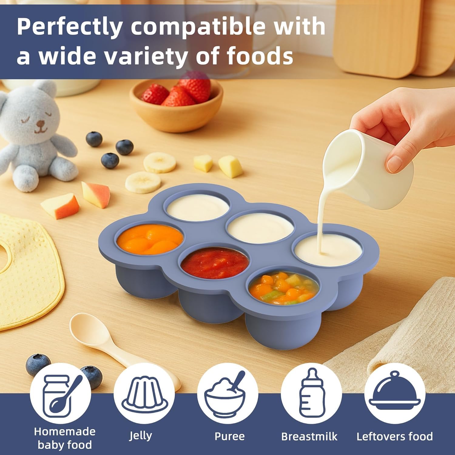 Hepotk blue plate with anti-slip suction supports independent mealtimes.