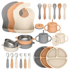 Hepotk 27-pack silicone baby feeding set bowls sit securely for mess-free meals