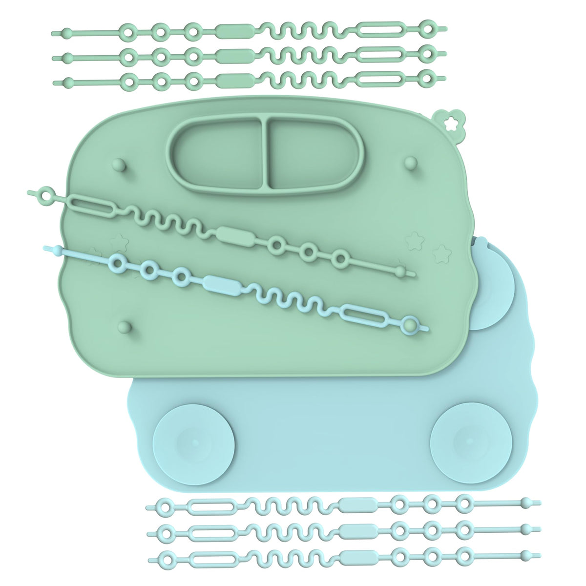 Hepotk baby placemats with four suction cups grip smooth tables for mess-free feeding.