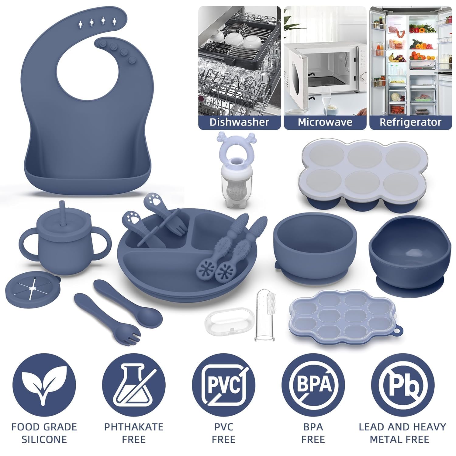 Hepotk blue silicone sippy cup supports sip training for toddlers.