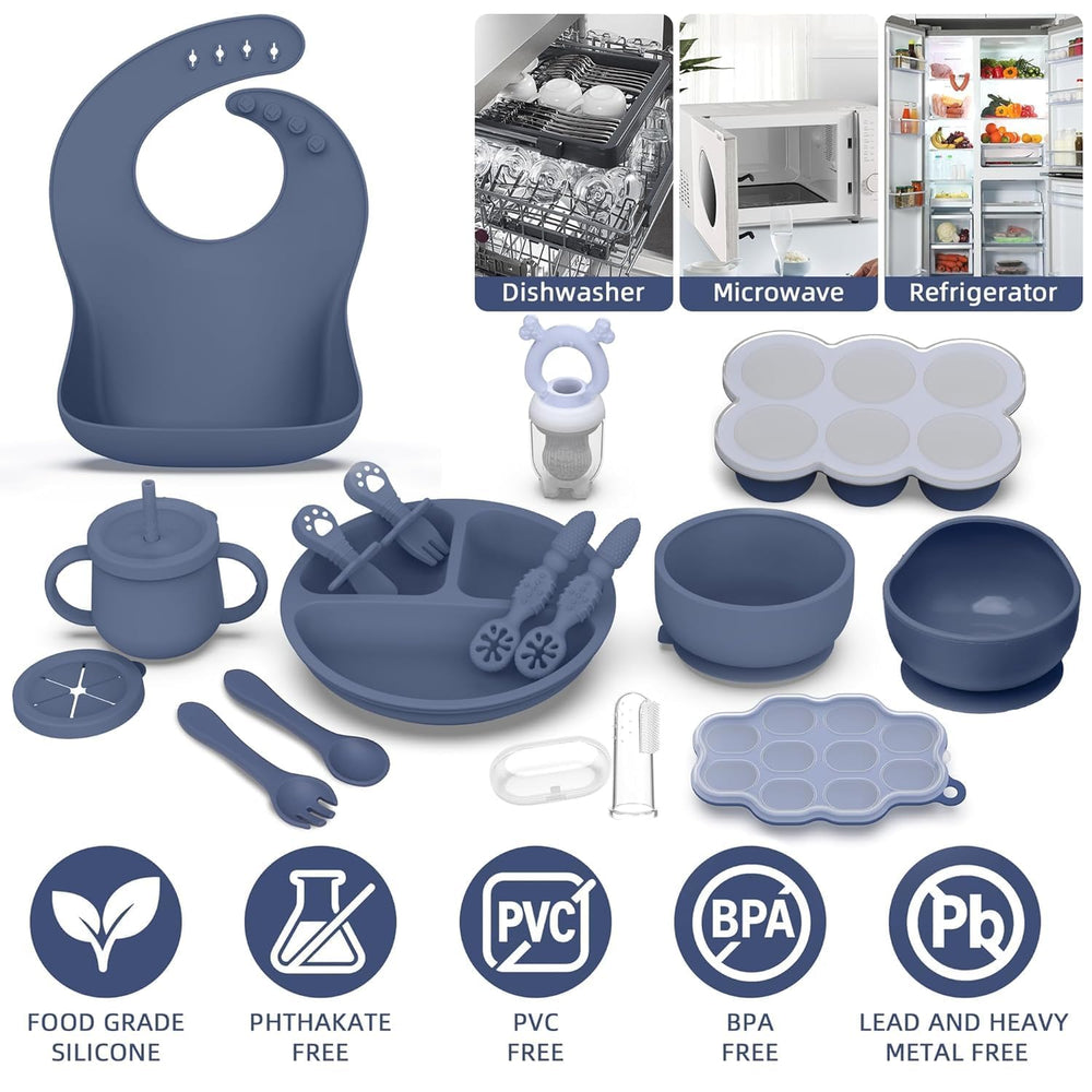 Hepotk blue silicone sippy cup supports sip training for toddlers.
