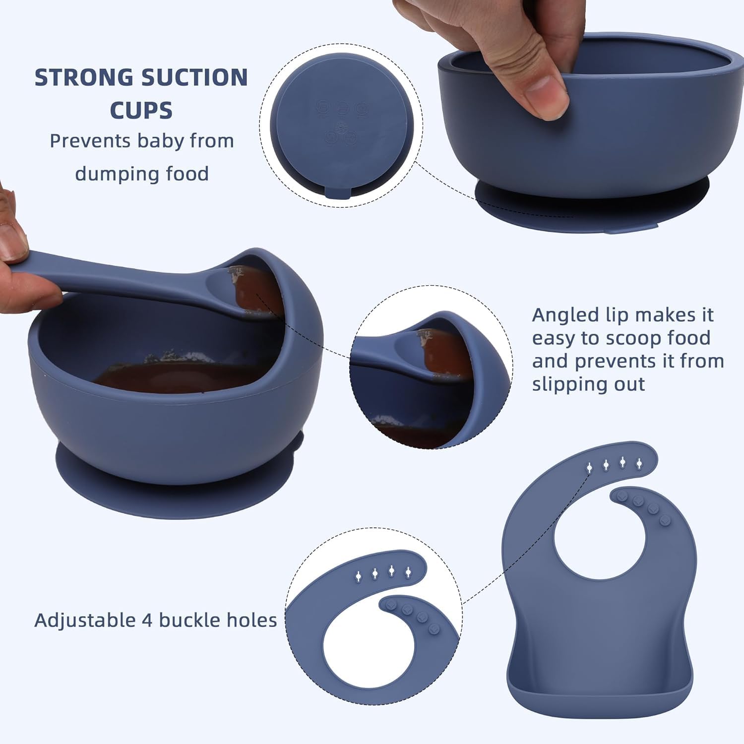 Hepotk blue silicone spoons and forks for gentle, kid-friendly feeding.