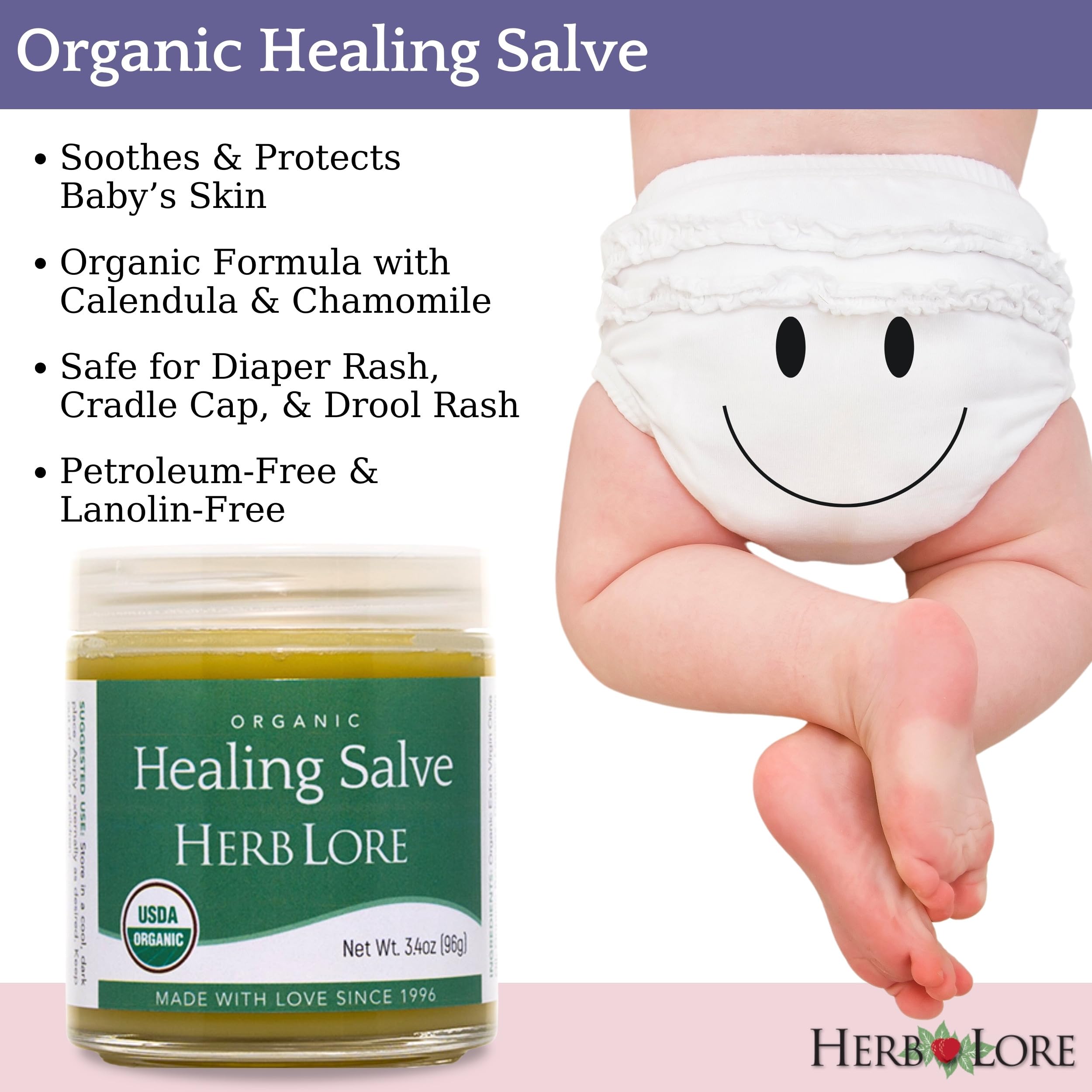 Herb Lore Healing Salve applied to cradle cap on a baby's scalp.