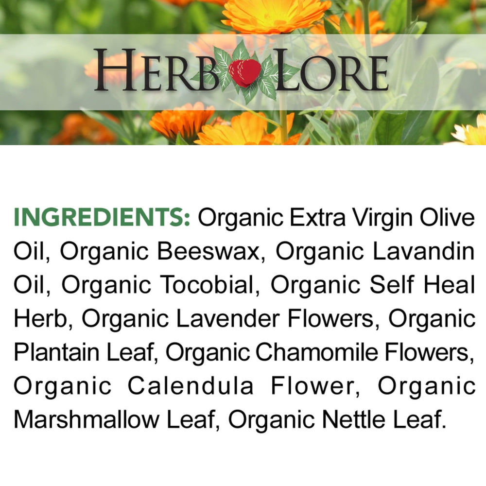 Herb Lore Healing Salve on dry skin for body and face softness.