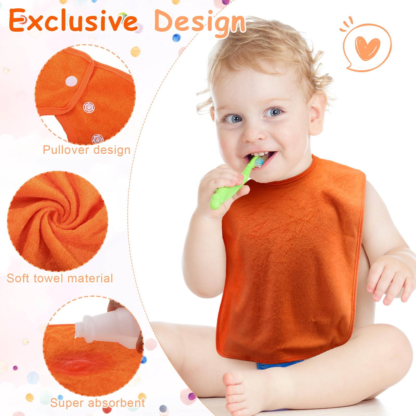 Hercicy bib snap-closure closeup shows adjustable neck fit for growing kids.