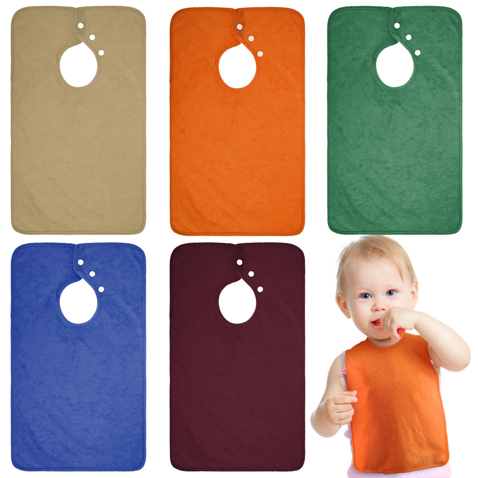 Hercicy full-coverage bib pullover closeup highlights secure snaps and spill protection.