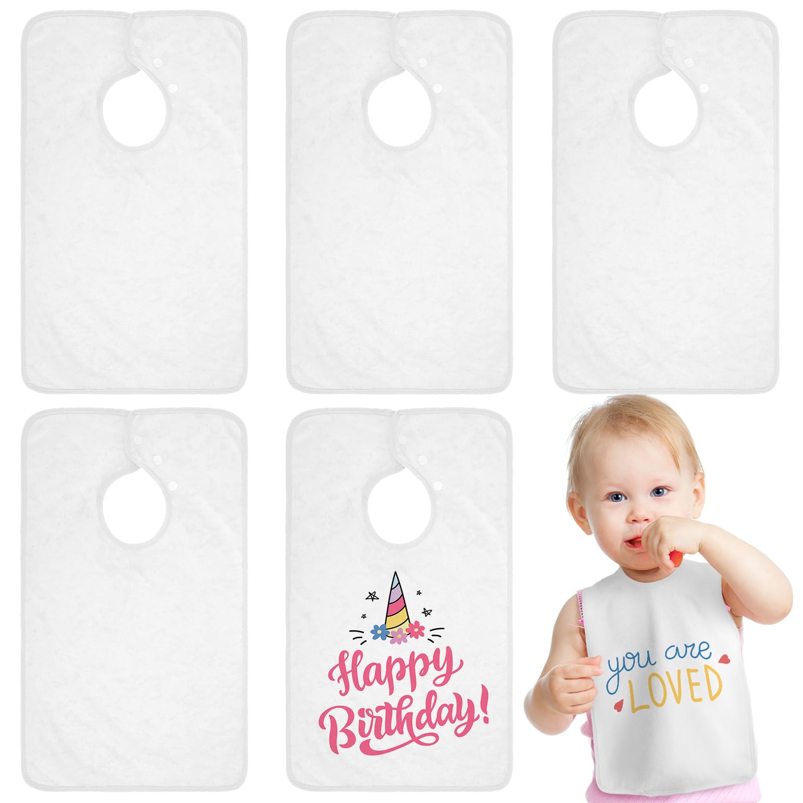 Hercicy full-coverage pullover bibs in white provide broad protection during meals