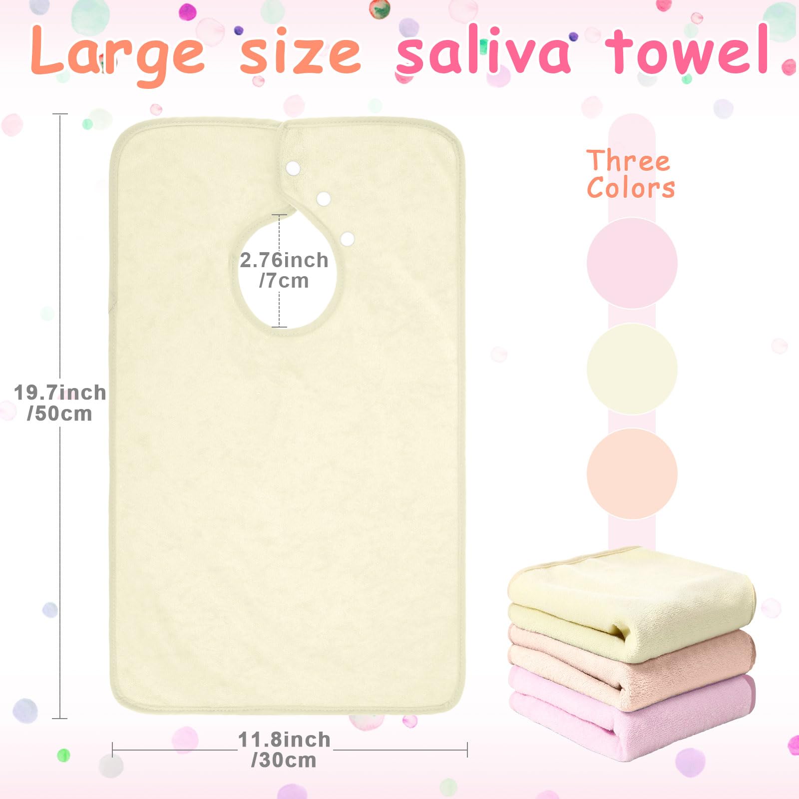 Hercicy terry cloth bib with three snaps displayed on neutral color for adjustable neck fit.