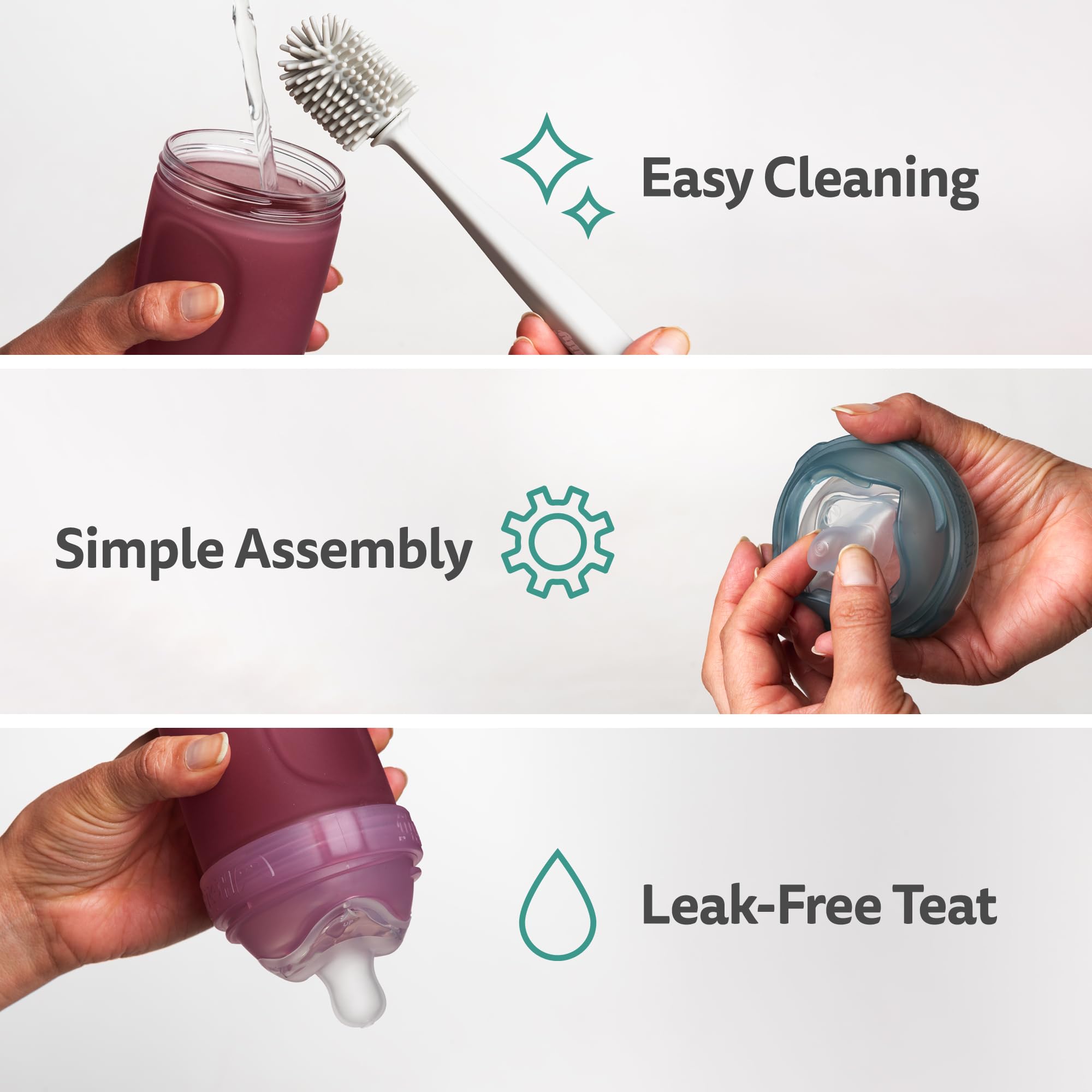 Herobility bottle includes dust cover and nipple assembly to keep parts clean