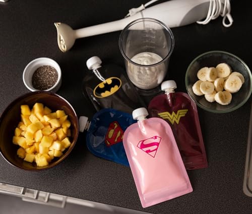 Herobility DC Comic Food Pouch 180 ml leak-proof design keeps snacks secure during travel.