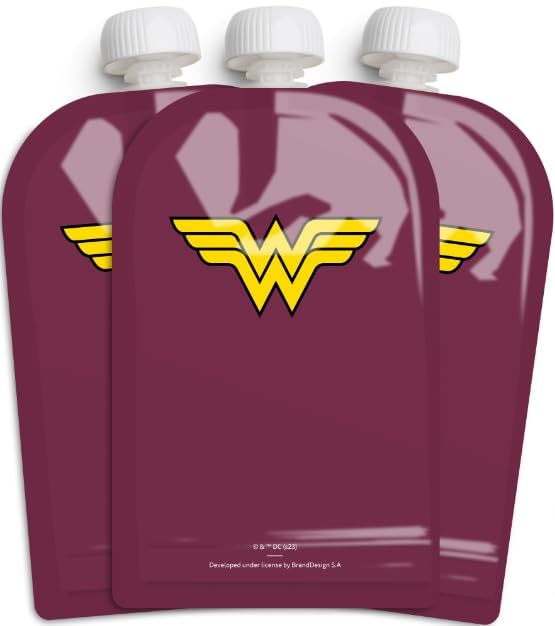 Herobility DC Comic Food Pouch 180 ml open for quick, mess-free snack filling on the go.