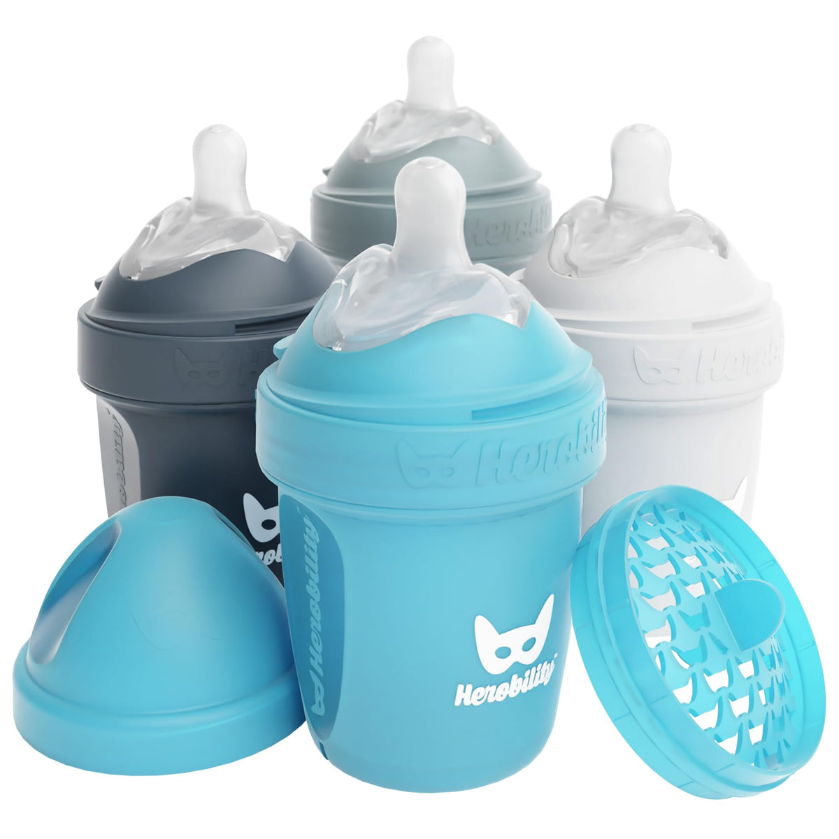 Herobility double anti-colic bottles 5oz white pack — easy handling during feeds