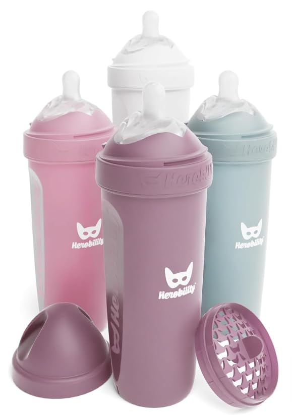 Herobility double anti-colic bottles with four colors for easy rotation