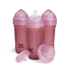 Herobility glass baby bottle rose 11oz with silicone coating for a secure grip during feeding