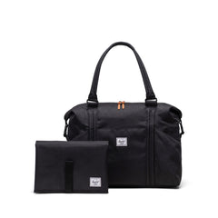 Herschel Strand Duffle Diaper Bag black main compartment for baby essentials.