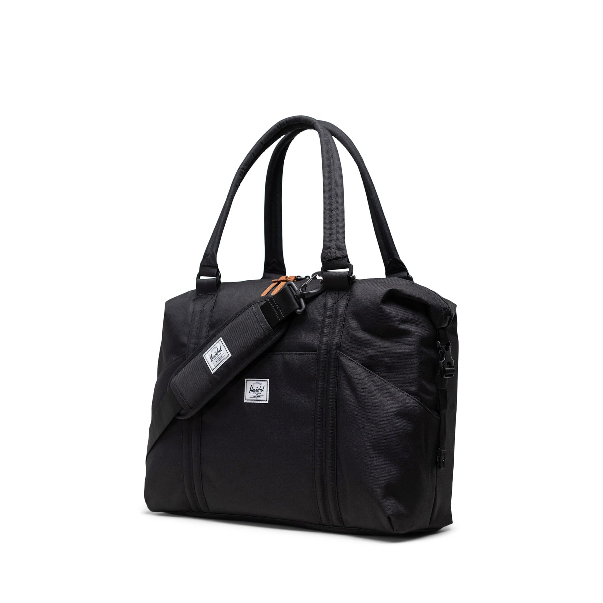 Herschel Strand Duffle Diaper Bag black stroller attachment keeps bag accessible.