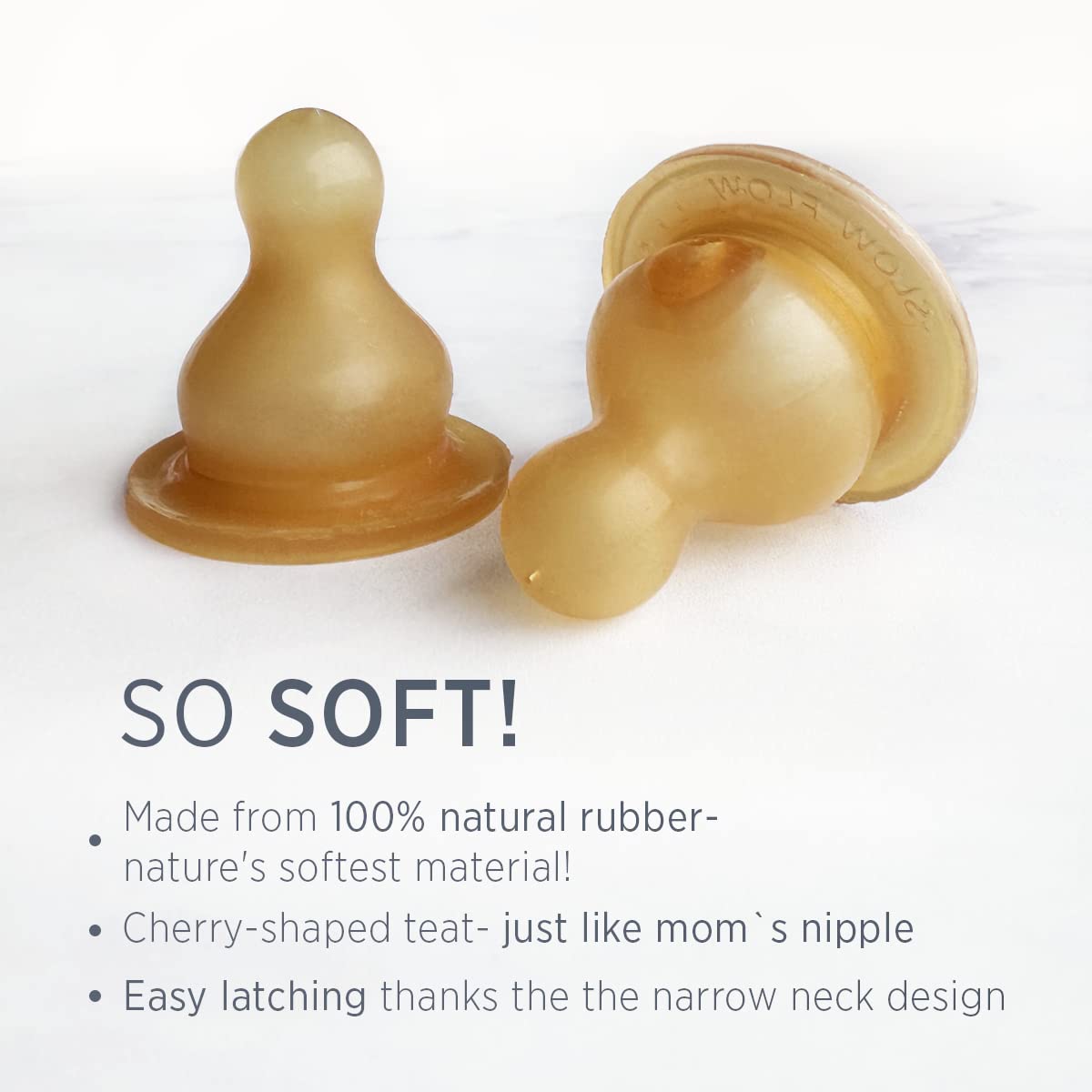 HEVEA anti-colic valve nipple—designed to reduce air swallowing during feeds.