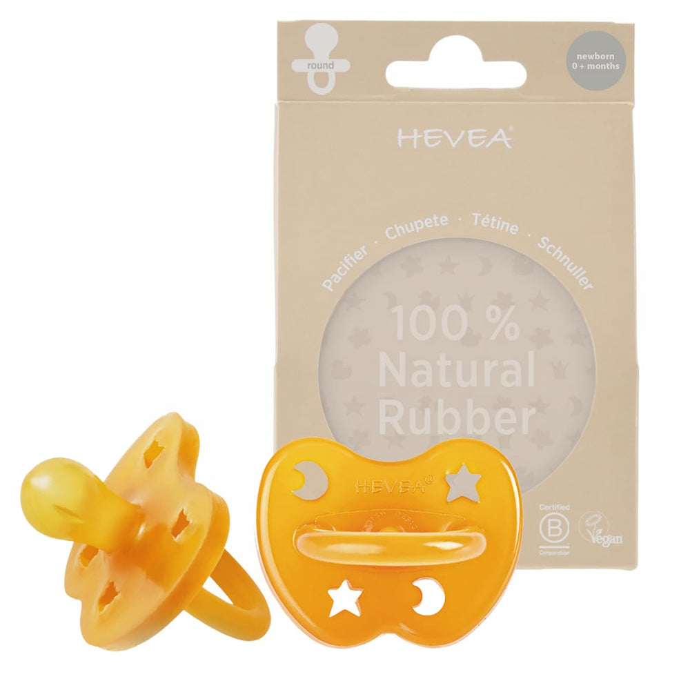 HEVEA pacifier round teat closeup highlighting natural rubber softness for newborns