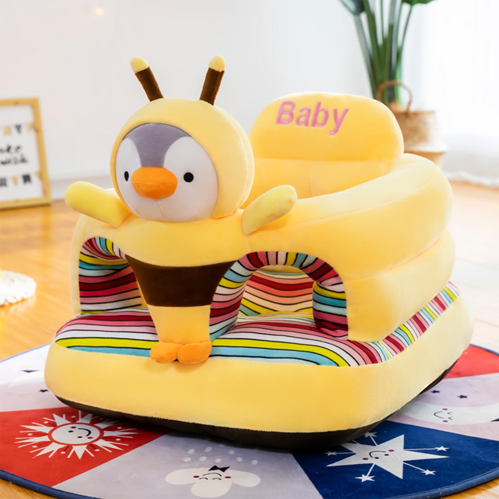 HEVOY Baby Seat Bee front view highlights stable non-slip base for confident sitting