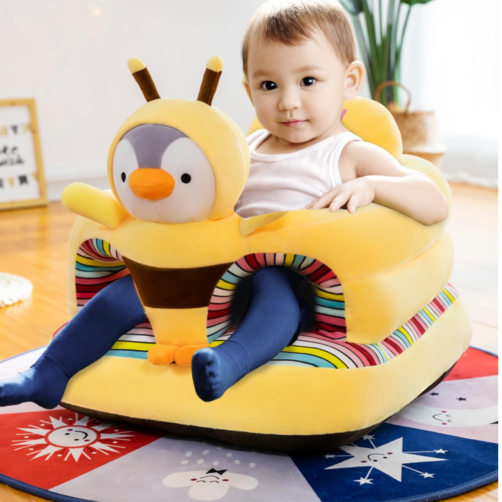 HEVOY baby seat elephant side view highlights ergonomic back support during sitting practice.