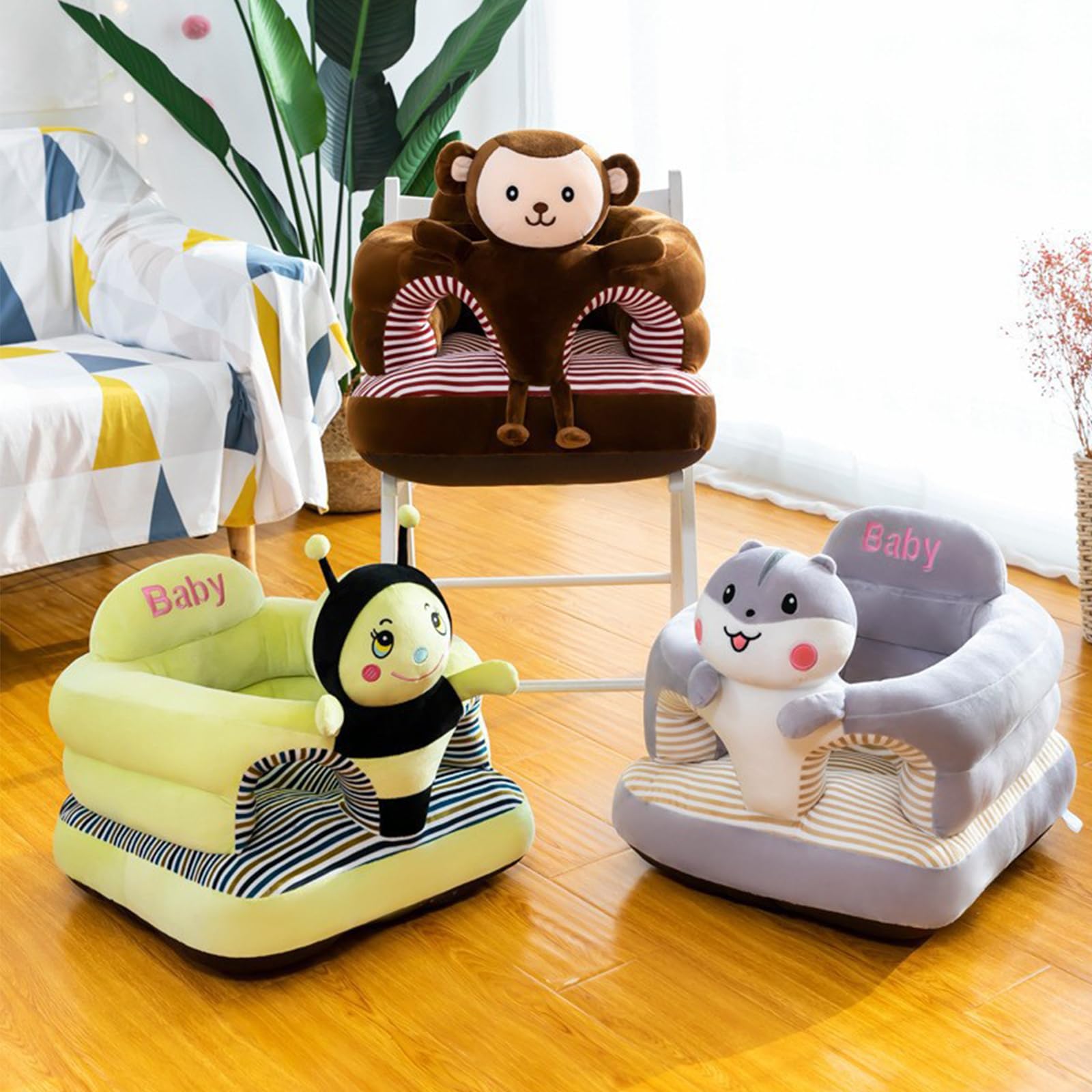 HEVOY non-slip base image communicates safer floor seating for babies.